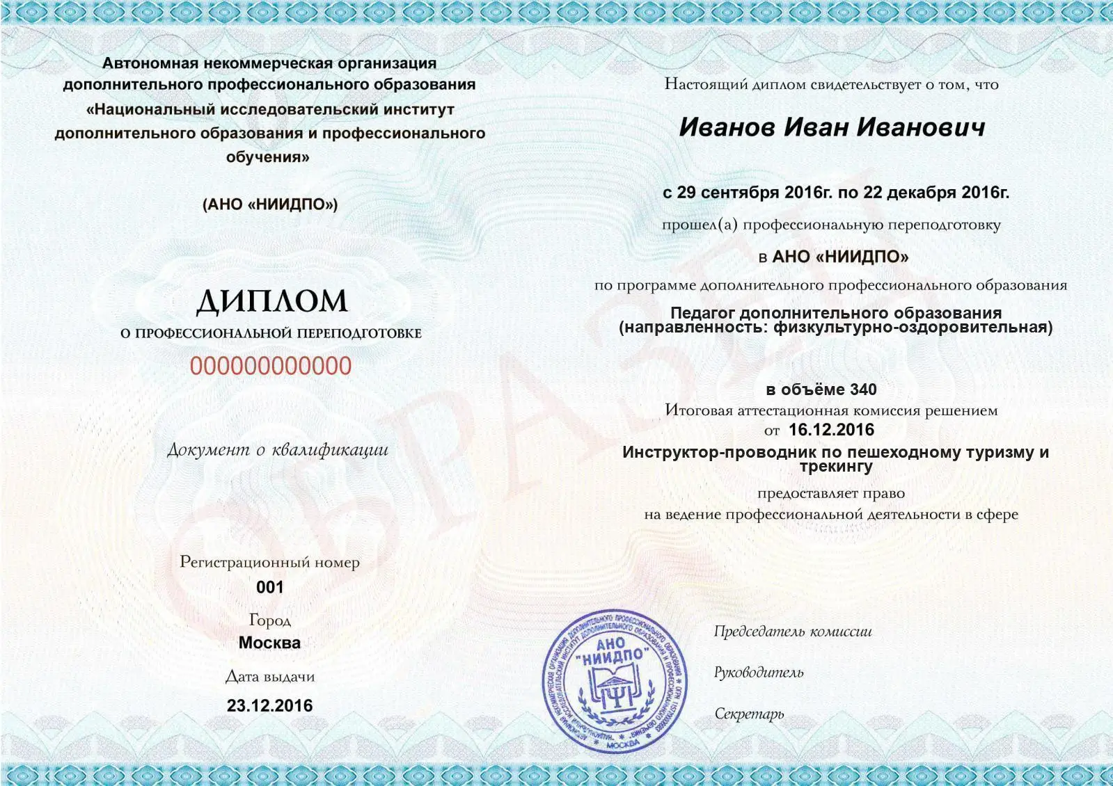 Диплом о дополнительном профессиональном образовании